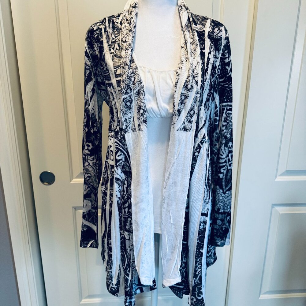 Style & Company Jeans Open Cardigan Black and White, Size Medium